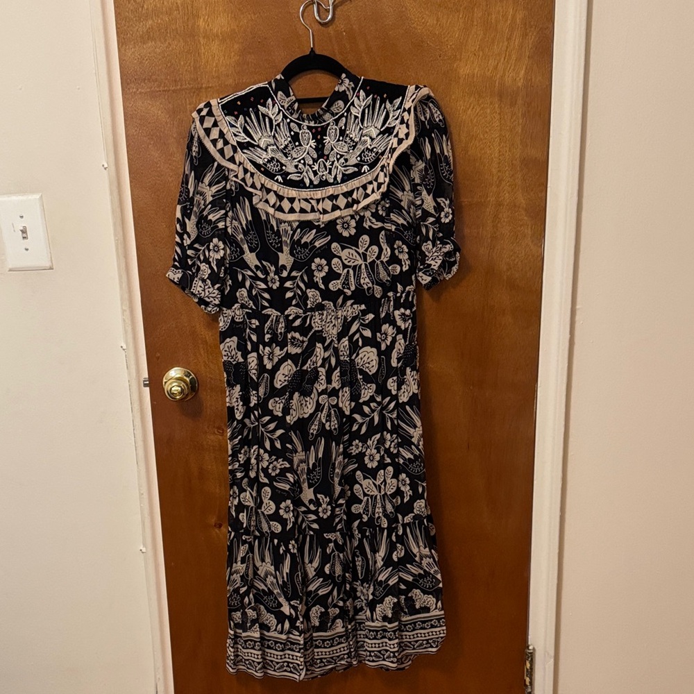 Farm Rio Black and White Floral Midi Dress.